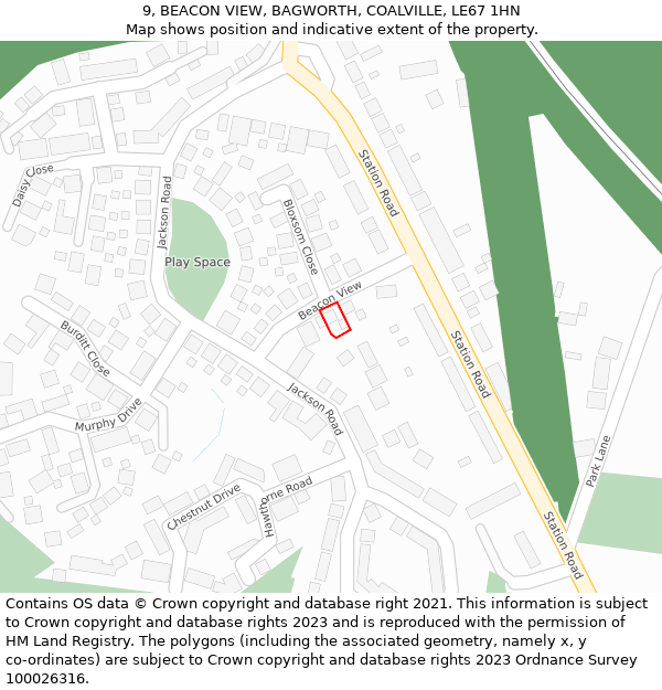 9, BEACON VIEW, BAGWORTH, COALVILLE, LE67 1HN: Location map and indicative extent of plot