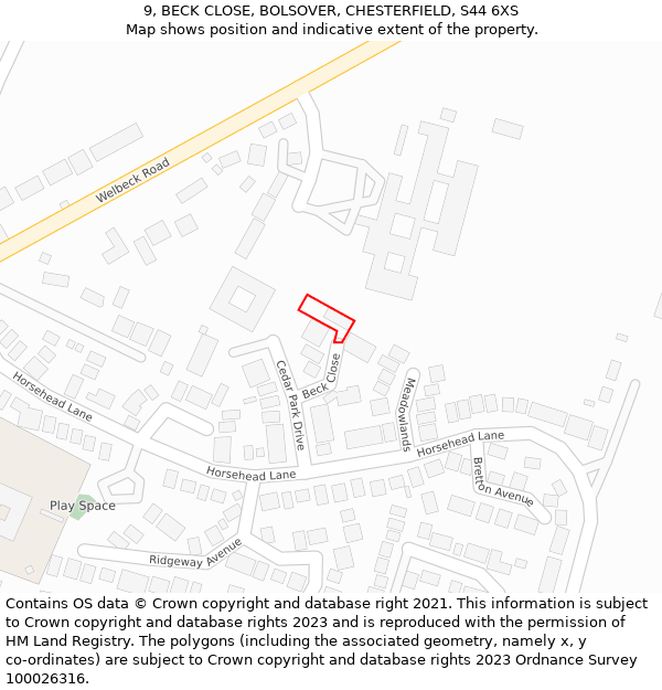 9, BECK CLOSE, BOLSOVER, CHESTERFIELD, S44 6XS: Location map and indicative extent of plot