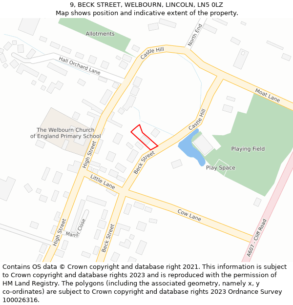 9, BECK STREET, WELBOURN, LINCOLN, LN5 0LZ: Location map and indicative extent of plot