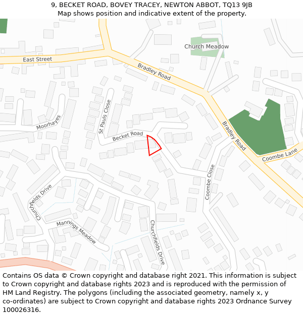 9, BECKET ROAD, BOVEY TRACEY, NEWTON ABBOT, TQ13 9JB: Location map and indicative extent of plot