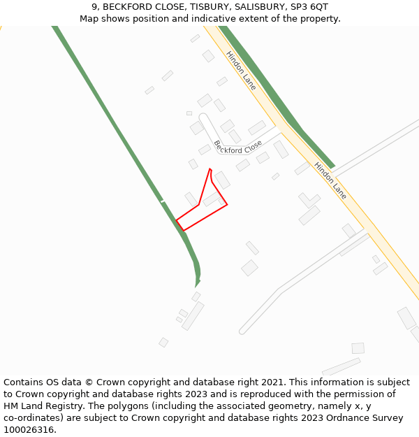 9, BECKFORD CLOSE, TISBURY, SALISBURY, SP3 6QT: Location map and indicative extent of plot