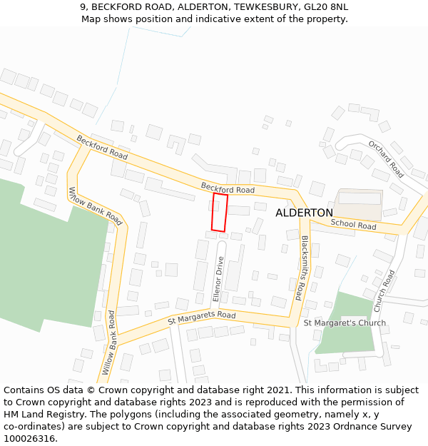 9, BECKFORD ROAD, ALDERTON, TEWKESBURY, GL20 8NL: Location map and indicative extent of plot