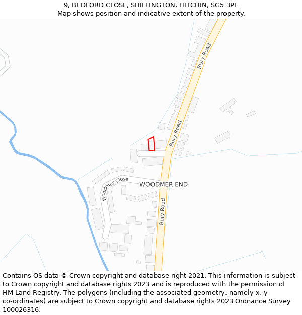 9, BEDFORD CLOSE, SHILLINGTON, HITCHIN, SG5 3PL: Location map and indicative extent of plot