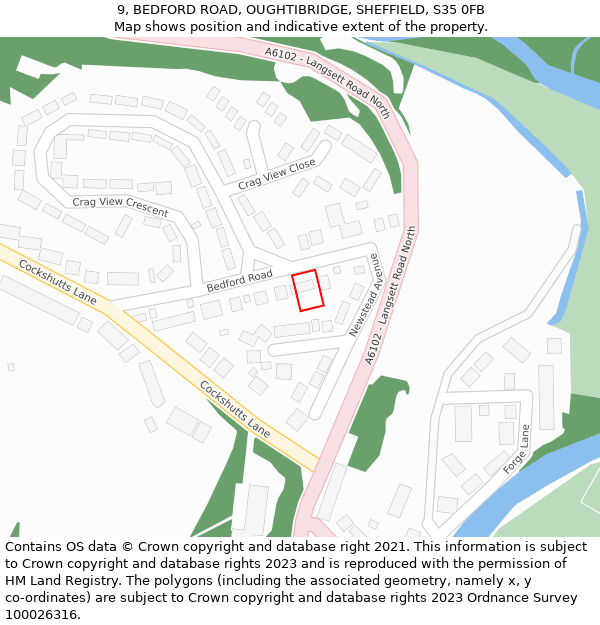 9, BEDFORD ROAD, OUGHTIBRIDGE, SHEFFIELD, S35 0FB: Location map and indicative extent of plot