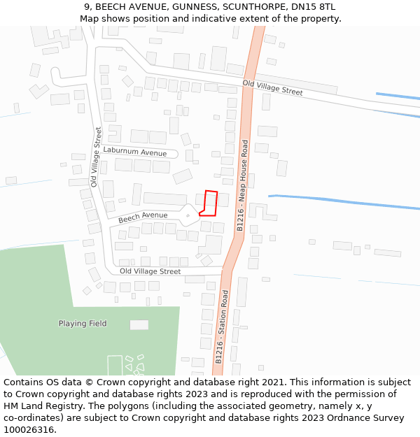 9, BEECH AVENUE, GUNNESS, SCUNTHORPE, DN15 8TL: Location map and indicative extent of plot