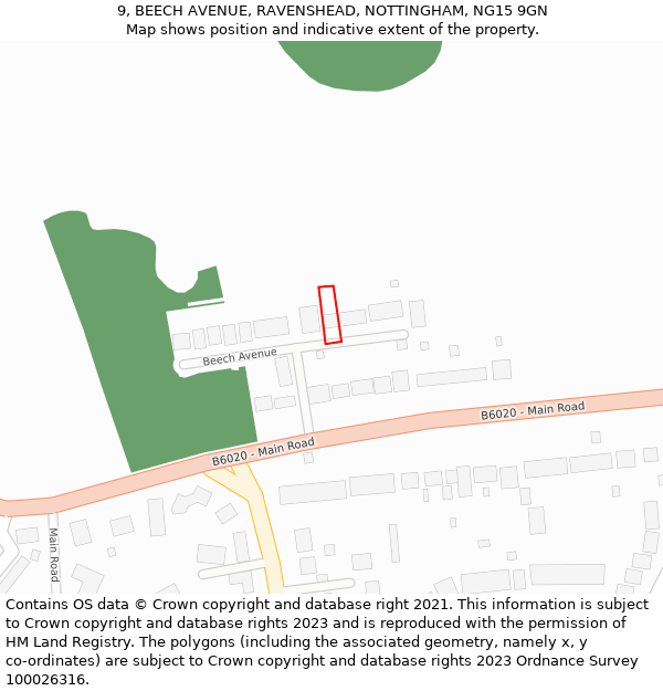 9, BEECH AVENUE, RAVENSHEAD, NOTTINGHAM, NG15 9GN: Location map and indicative extent of plot