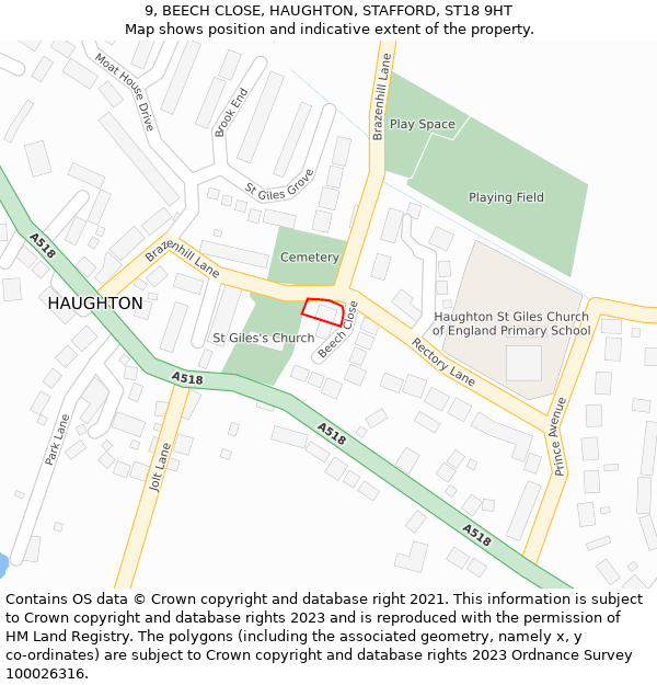 9, BEECH CLOSE, HAUGHTON, STAFFORD, ST18 9HT: Location map and indicative extent of plot