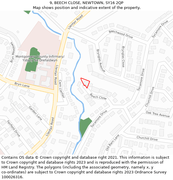 9, BEECH CLOSE, NEWTOWN, SY16 2QP: Location map and indicative extent of plot