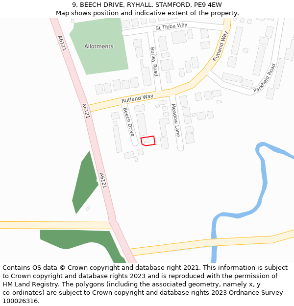 9, BEECH DRIVE, RYHALL, STAMFORD, PE9 4EW: Location map and indicative extent of plot