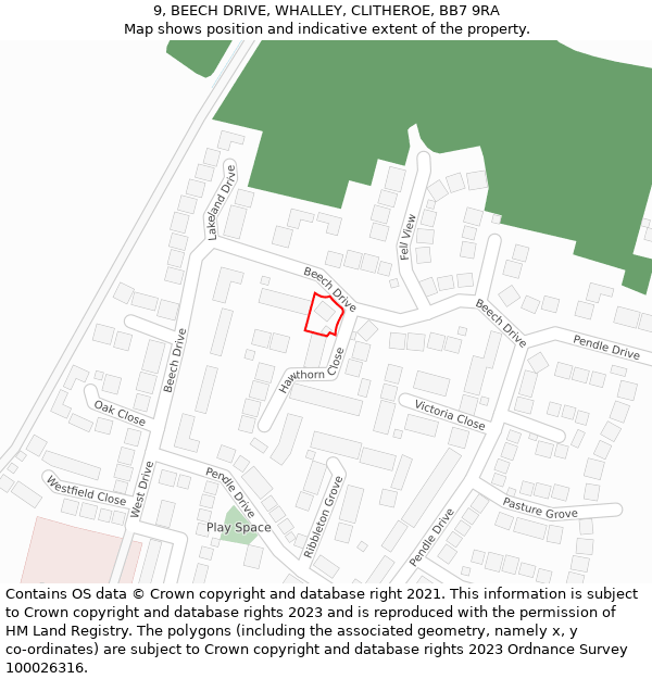9, BEECH DRIVE, WHALLEY, CLITHEROE, BB7 9RA: Location map and indicative extent of plot