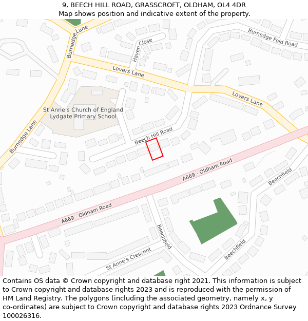 9, BEECH HILL ROAD, GRASSCROFT, OLDHAM, OL4 4DR: Location map and indicative extent of plot