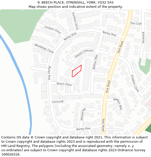 9, BEECH PLACE, STRENSALL, YORK, YO32 5AS: Location map and indicative extent of plot