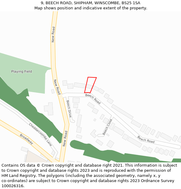 9, BEECH ROAD, SHIPHAM, WINSCOMBE, BS25 1SA: Location map and indicative extent of plot