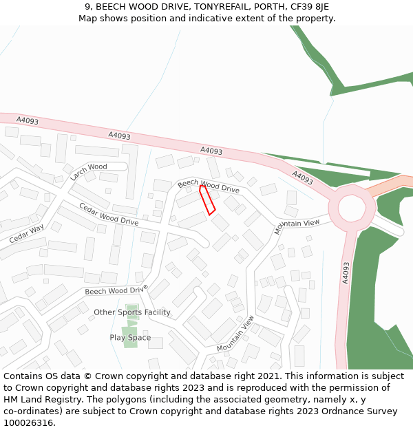 9, BEECH WOOD DRIVE, TONYREFAIL, PORTH, CF39 8JE: Location map and indicative extent of plot