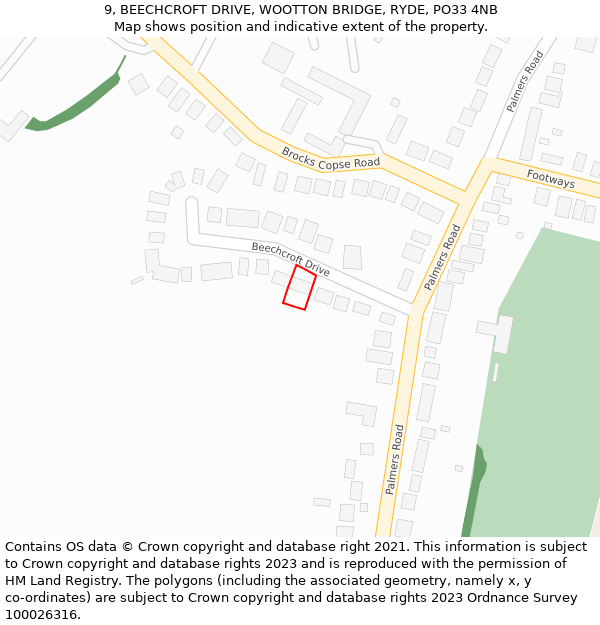 9, BEECHCROFT DRIVE, WOOTTON BRIDGE, RYDE, PO33 4NB: Location map and indicative extent of plot