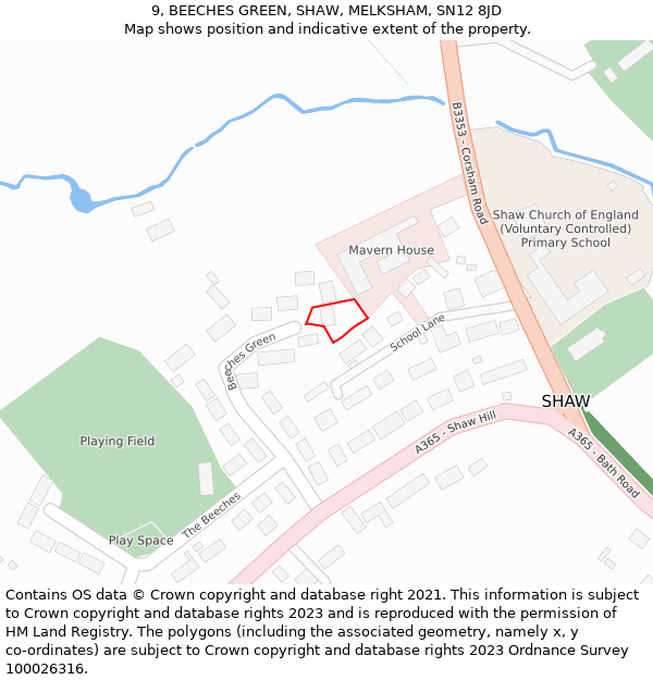 9, BEECHES GREEN, SHAW, MELKSHAM, SN12 8JD: Location map and indicative extent of plot