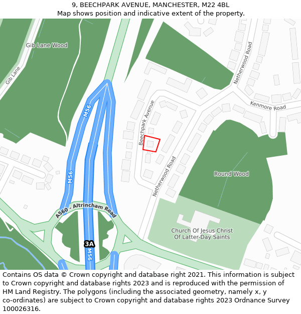 9, BEECHPARK AVENUE, MANCHESTER, M22 4BL: Location map and indicative extent of plot