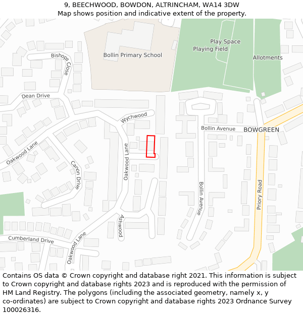 9, BEECHWOOD, BOWDON, ALTRINCHAM, WA14 3DW: Location map and indicative extent of plot