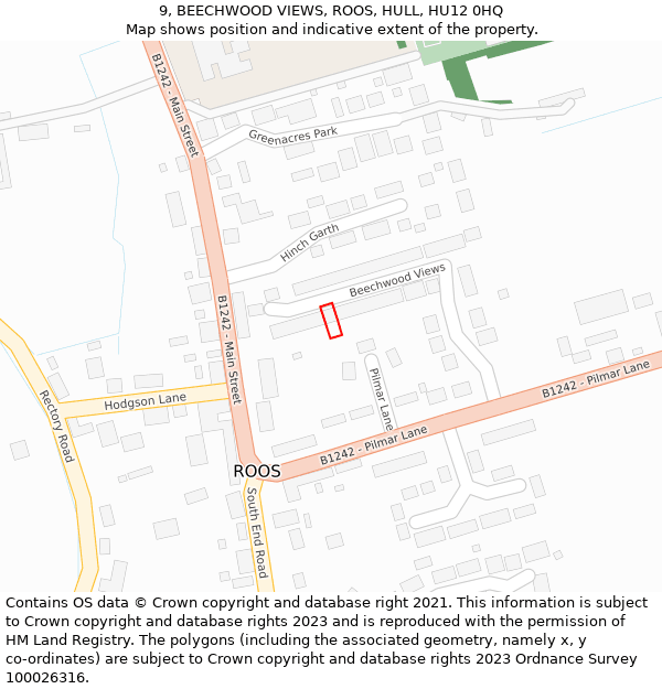 9, BEECHWOOD VIEWS, ROOS, HULL, HU12 0HQ: Location map and indicative extent of plot