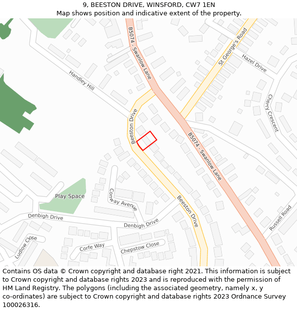 9, BEESTON DRIVE, WINSFORD, CW7 1EN: Location map and indicative extent of plot