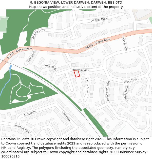 9, BEGONIA VIEW, LOWER DARWEN, DARWEN, BB3 0TD: Location map and indicative extent of plot