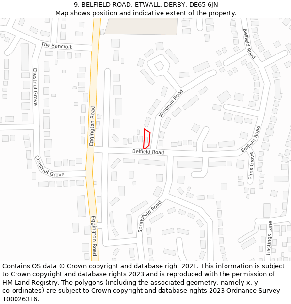 9, BELFIELD ROAD, ETWALL, DERBY, DE65 6JN: Location map and indicative extent of plot