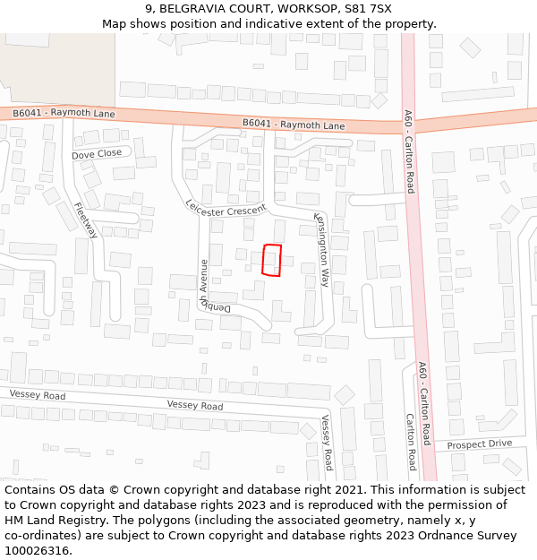 9, BELGRAVIA COURT, WORKSOP, S81 7SX: Location map and indicative extent of plot