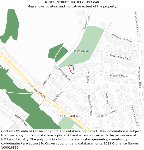 9, BELL STREET, HALIFAX, HX3 6AP: Location map and indicative extent of plot
