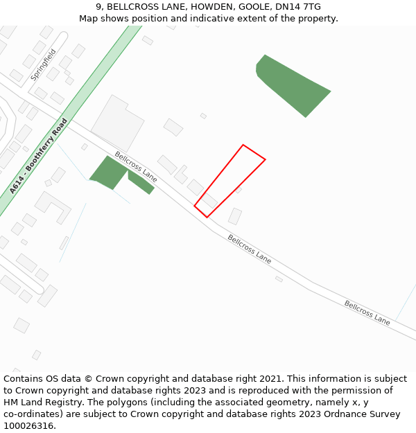 9, BELLCROSS LANE, HOWDEN, GOOLE, DN14 7TG: Location map and indicative extent of plot