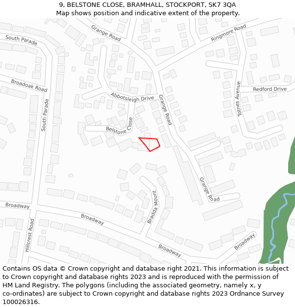 9, BELSTONE CLOSE, BRAMHALL, STOCKPORT, SK7 3QA: Location map and indicative extent of plot