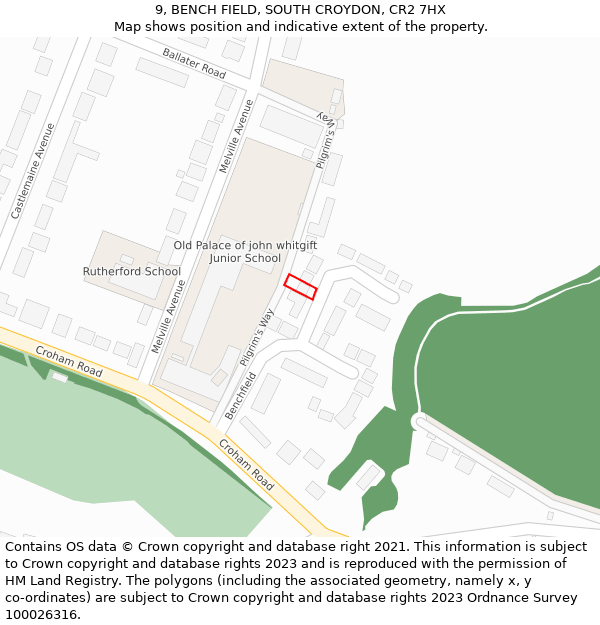 9, BENCH FIELD, SOUTH CROYDON, CR2 7HX: Location map and indicative extent of plot