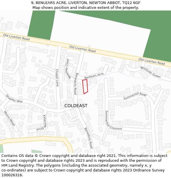 9, BENLEARS ACRE, LIVERTON, NEWTON ABBOT, TQ12 6GF: Location map and indicative extent of plot