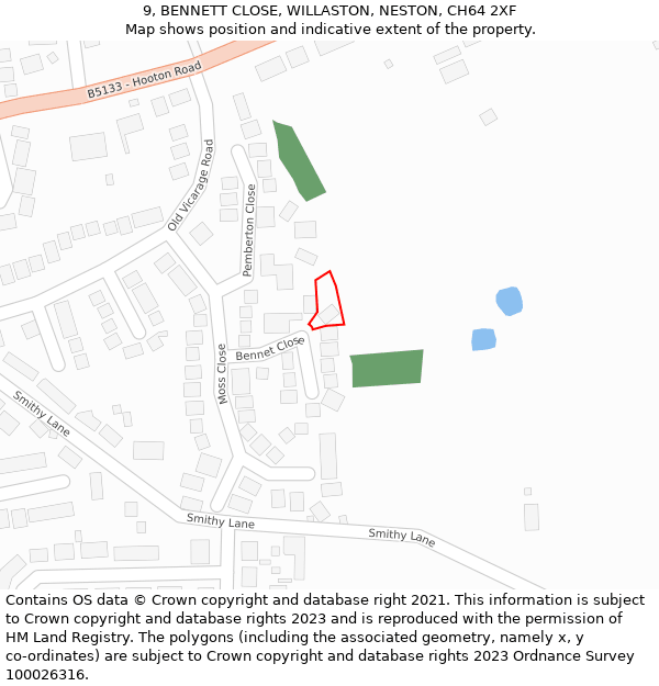 9, BENNETT CLOSE, WILLASTON, NESTON, CH64 2XF: Location map and indicative extent of plot