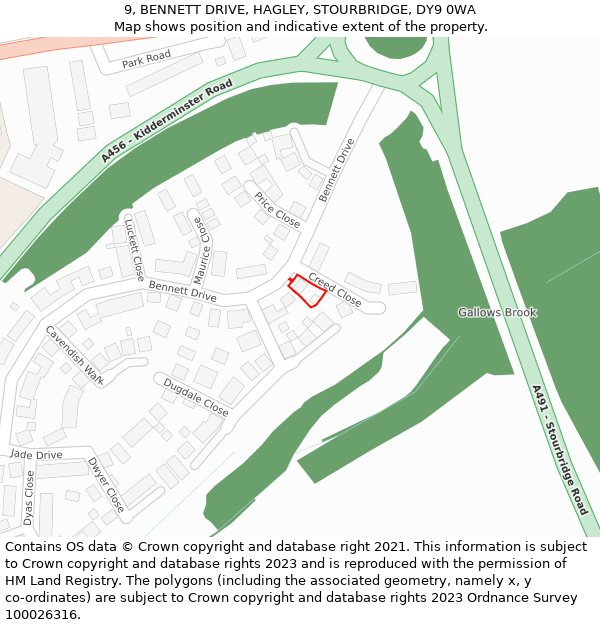 9, BENNETT DRIVE, HAGLEY, STOURBRIDGE, DY9 0WA: Location map and indicative extent of plot