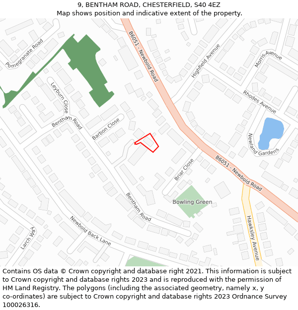 9, BENTHAM ROAD, CHESTERFIELD, S40 4EZ: Location map and indicative extent of plot