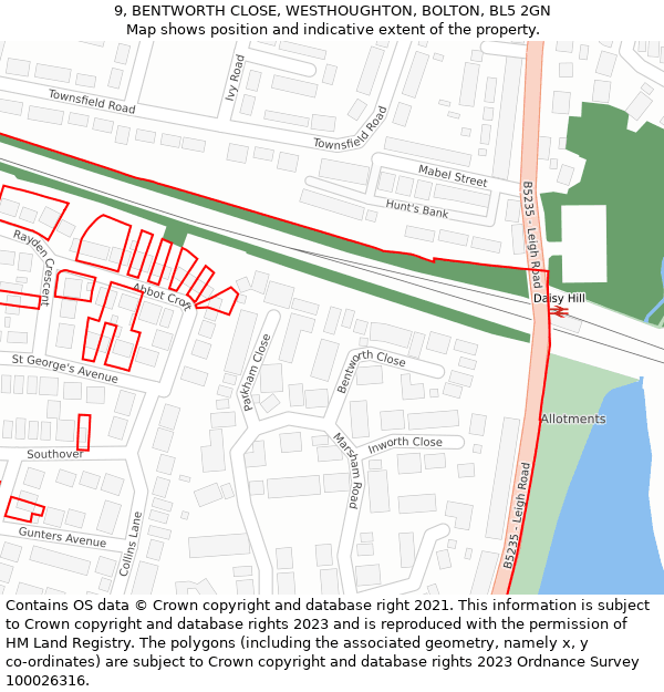 9, BENTWORTH CLOSE, WESTHOUGHTON, BOLTON, BL5 2GN: Location map and indicative extent of plot