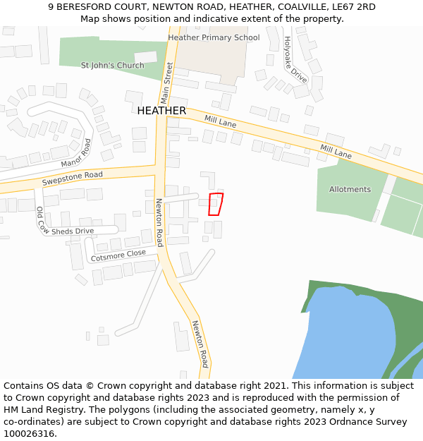 9 BERESFORD COURT, NEWTON ROAD, HEATHER, COALVILLE, LE67 2RD: Location map and indicative extent of plot