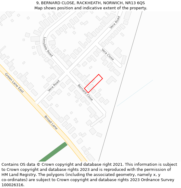 9, BERNARD CLOSE, RACKHEATH, NORWICH, NR13 6QS: Location map and indicative extent of plot