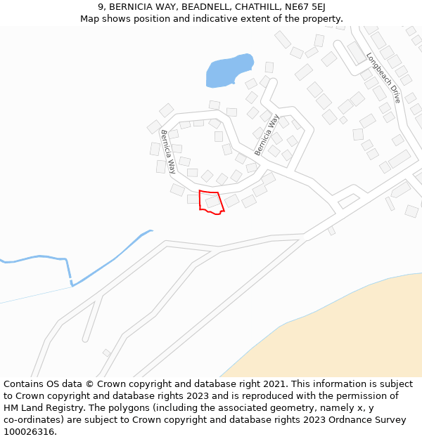 9, BERNICIA WAY, BEADNELL, CHATHILL, NE67 5EJ: Location map and indicative extent of plot