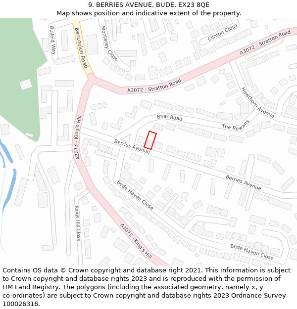 9, BERRIES AVENUE, BUDE, EX23 8QE: Location map and indicative extent of plot