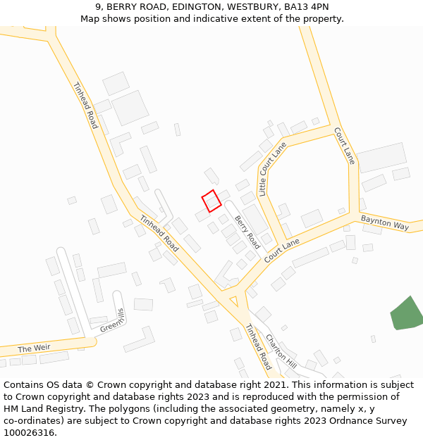 9, BERRY ROAD, EDINGTON, WESTBURY, BA13 4PN: Location map and indicative extent of plot