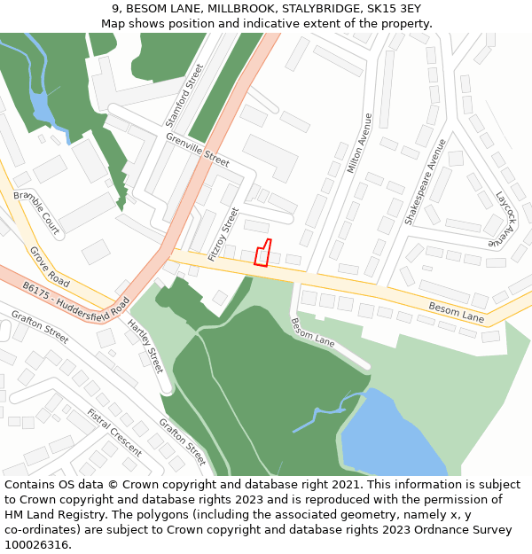9, BESOM LANE, MILLBROOK, STALYBRIDGE, SK15 3EY: Location map and indicative extent of plot