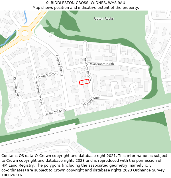 9, BIDDLESTON CROSS, WIDNES, WA8 9AU: Location map and indicative extent of plot