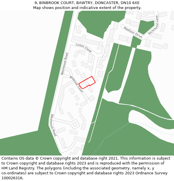 9, BINBROOK COURT, BAWTRY, DONCASTER, DN10 6XE: Location map and indicative extent of plot