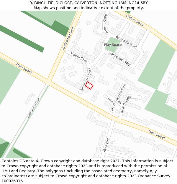 9, BINCH FIELD CLOSE, CALVERTON, NOTTINGHAM, NG14 6RY: Location map and indicative extent of plot