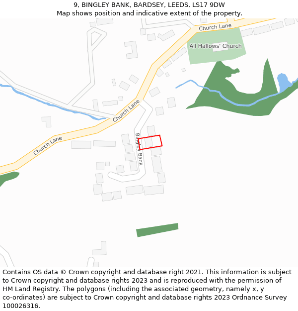9, BINGLEY BANK, BARDSEY, LEEDS, LS17 9DW: Location map and indicative extent of plot