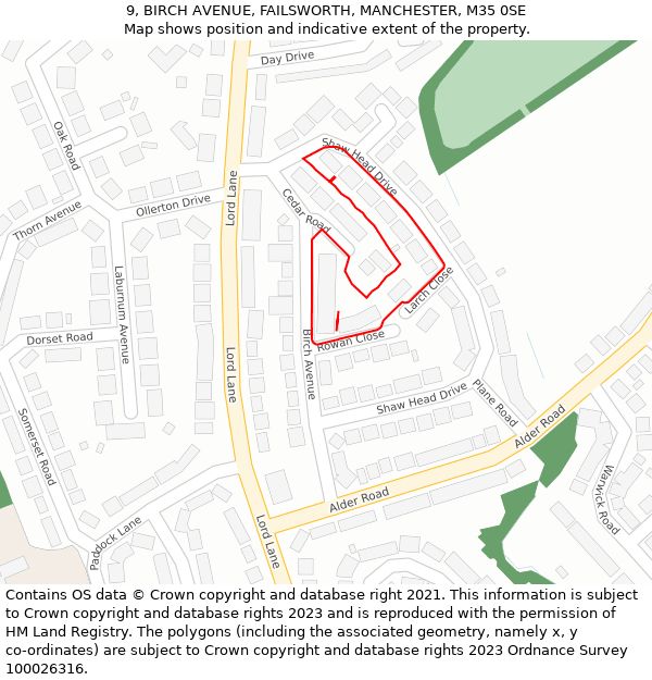 9, BIRCH AVENUE, FAILSWORTH, MANCHESTER, M35 0SE: Location map and indicative extent of plot