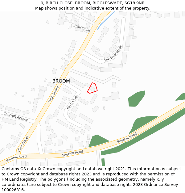 9, BIRCH CLOSE, BROOM, BIGGLESWADE, SG18 9NR: Location map and indicative extent of plot