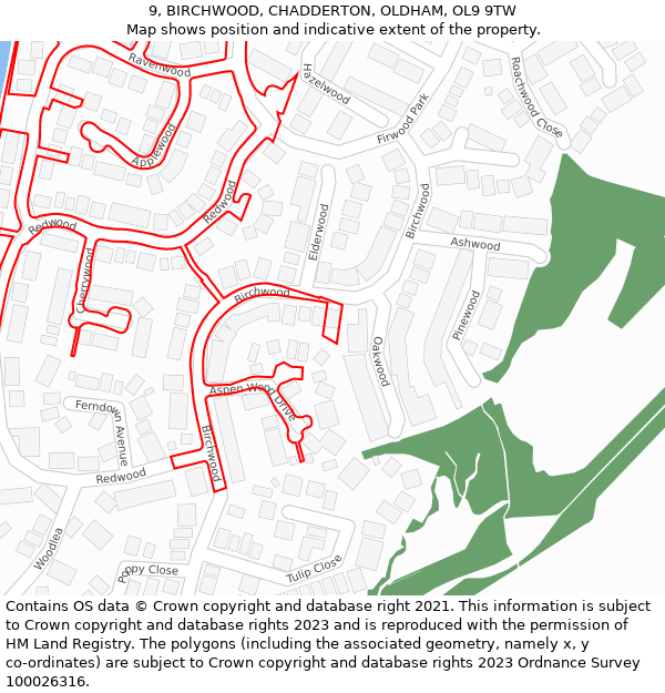 9, BIRCHWOOD, CHADDERTON, OLDHAM, OL9 9TW: Location map and indicative extent of plot