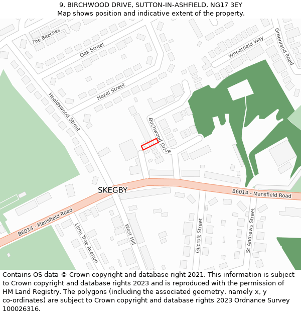 9, BIRCHWOOD DRIVE, SUTTON-IN-ASHFIELD, NG17 3EY: Location map and indicative extent of plot